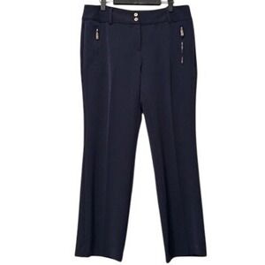Anne Klein Womens Navy Blue Straight Leg Dress Pants Gold Zip Pockets 10P Petite